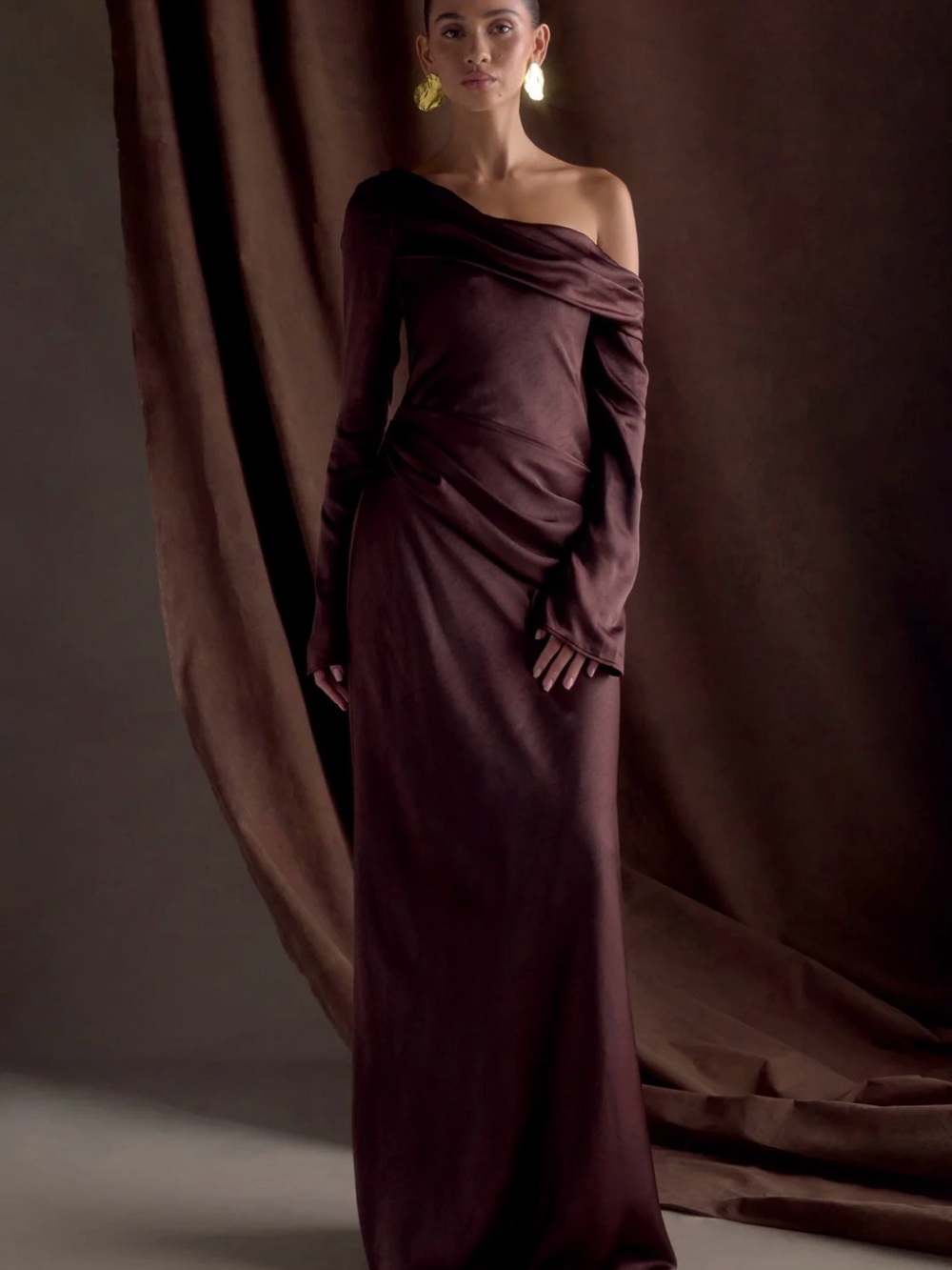 Meshki Iris Long Sleeve Satin Maxi Dress